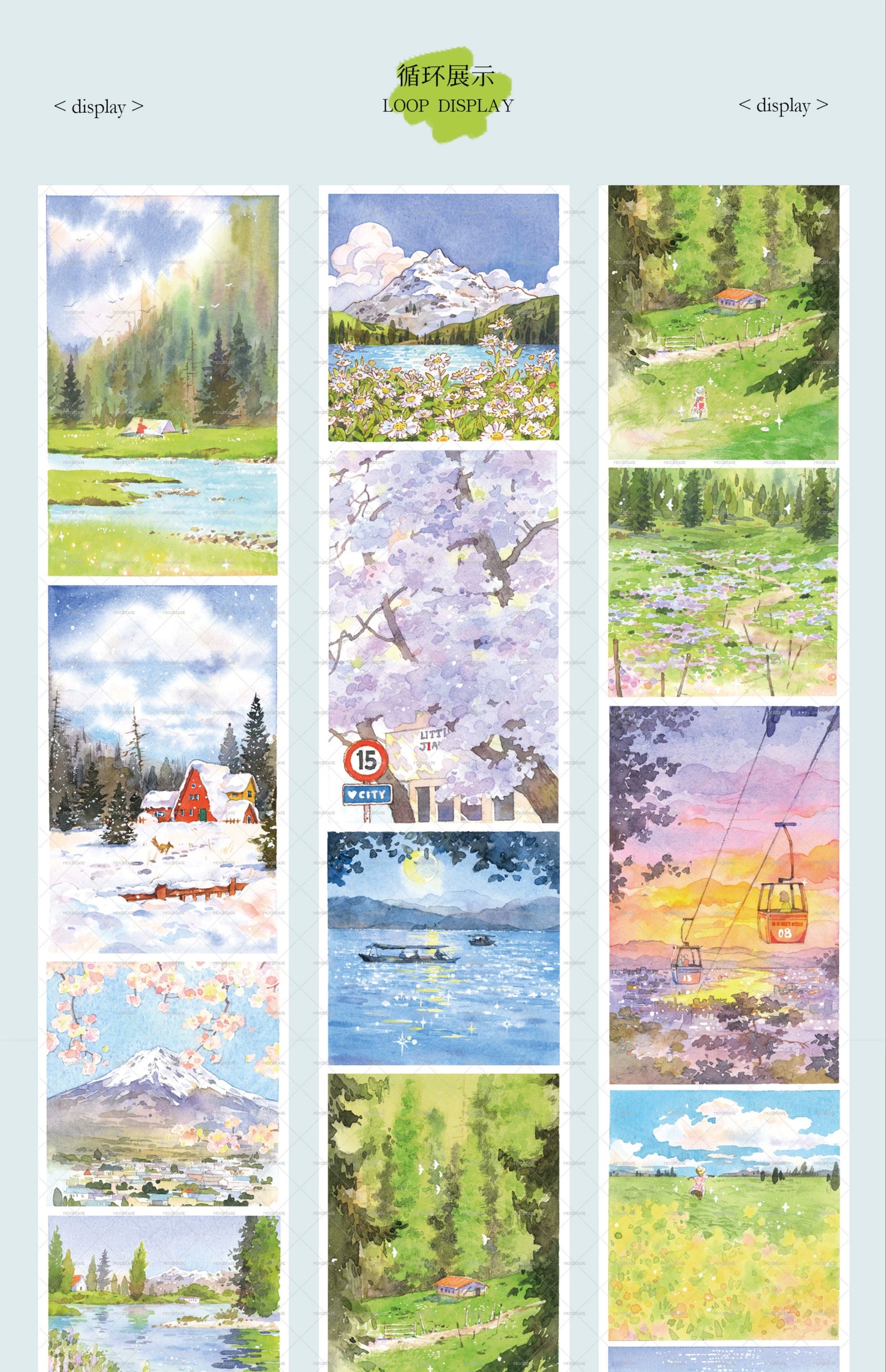 Moodtape【Traveler's Diary&White Gallery】Landscape Frame Original Design Washi/Pet Tape Stickers,for Scrapbook Supplies,Scrapbook Tape Stickers,Junk Journal Supplies