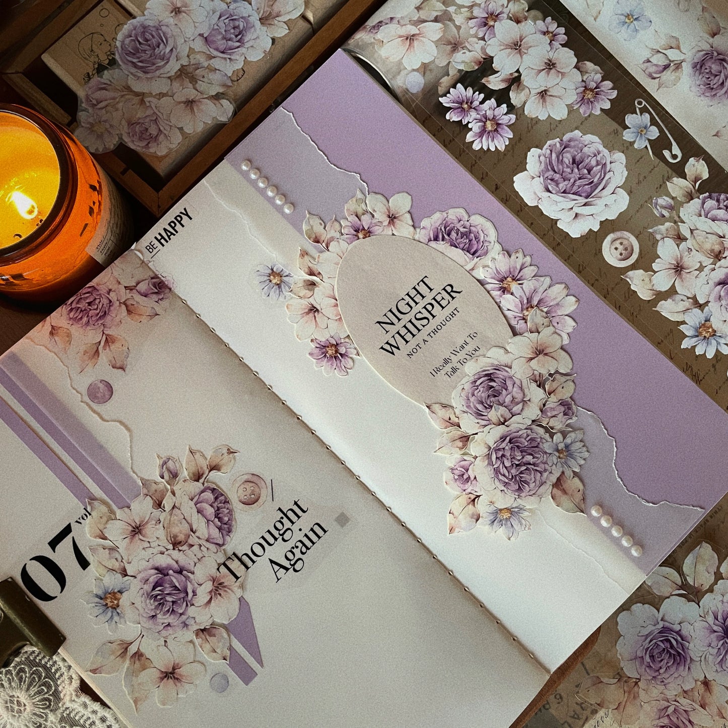YiEr Vol11【Dushan Purple】Light Retro Floral Washi Tape and PET Stickers
