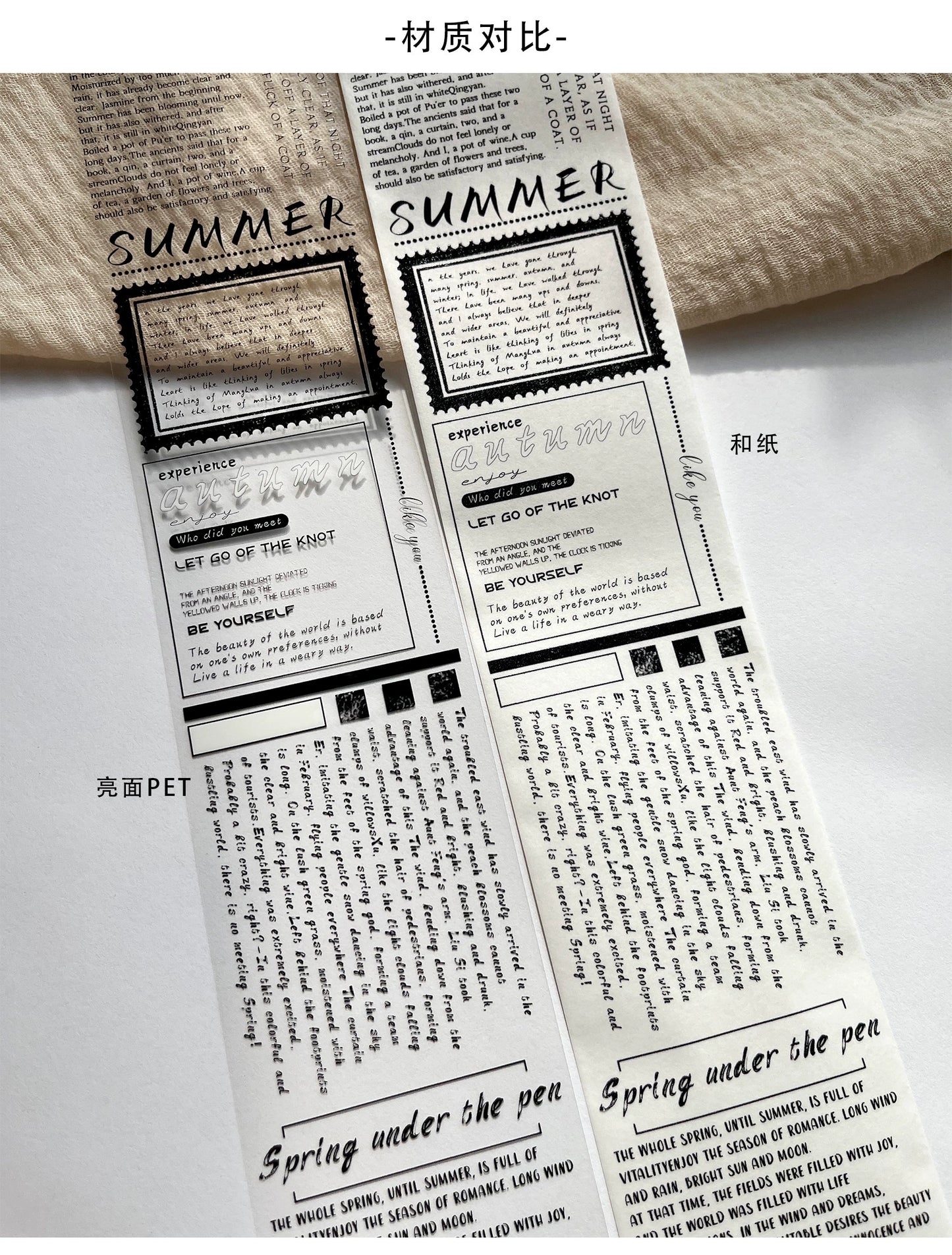 ZiYuanSu【Prose Discourse】English Text Pre-cut Washi/PET Tape,for Scrapbook Supplies,Scrapbook Tape Stickers,Junk Journal Supplies