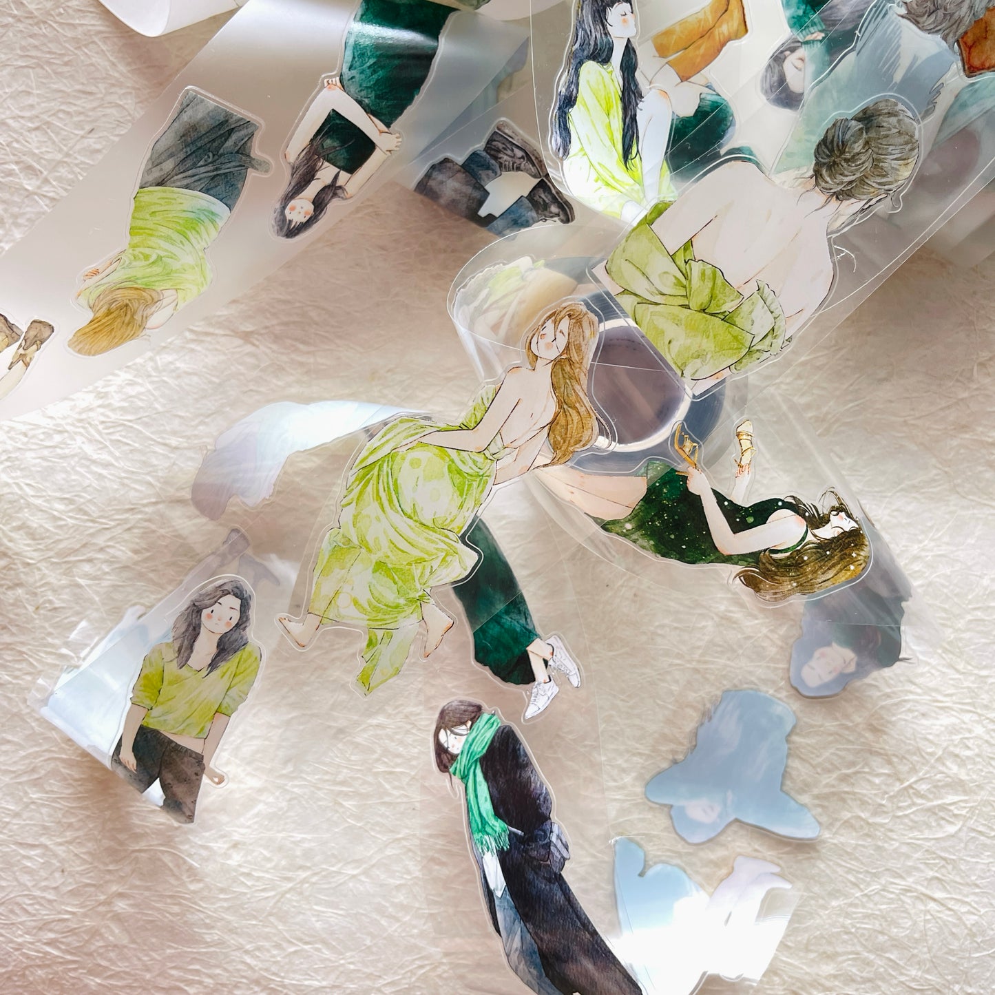 DingDing Vol9【30#A Little Green】Pre-Cut Original Design Vintage Character Washi/PET Tape Stickers, for Scrapbook Supplies,Scrapbook Tape Stickers,Junk Journal Supplies, Journaling Stickers,Bullet Journals