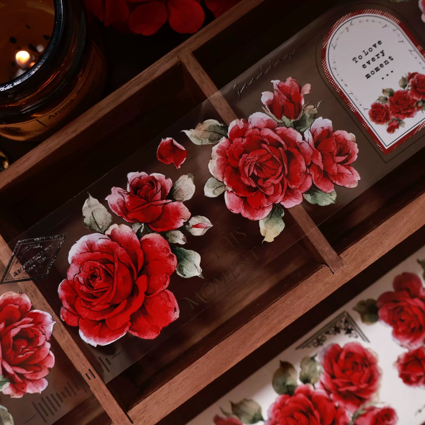YiEr Vol14【Old Red Paper】Red Rose Floral Washi Tape and PET Stickers