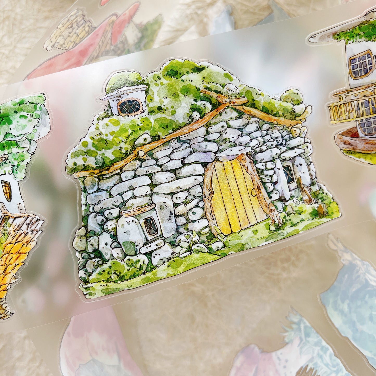 Seahorse Forest Vol8 A48 Vintage Forest Cottage,Pre-Cut Scene Washi/PET Tape Stickers,Original Design,for Scrapbook Supplies,Scrapbook Tape Stickers,Junk Journal Supplies