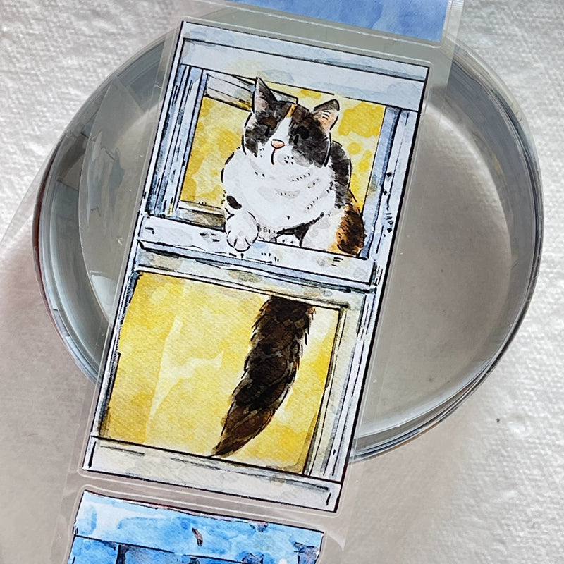 Seahorse Forest Vol5【A31#Inside and Outside】Cute Cat and Doors&Windows Scene,Original Design Pre-Cut Washi/PET Tape Stickers,for Scrapbook Supplies,Junk Journal Supplies