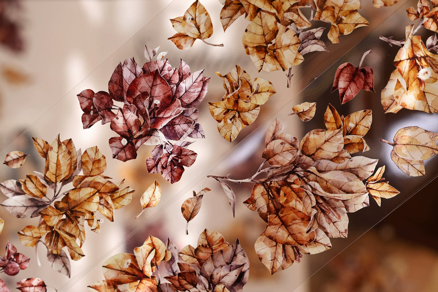 XiaoBaiJia【Bougainvillea Follower】Light Retro Tea Brown Flower Orginal Design Washi Pet Floral Tape Landscaping Stickers