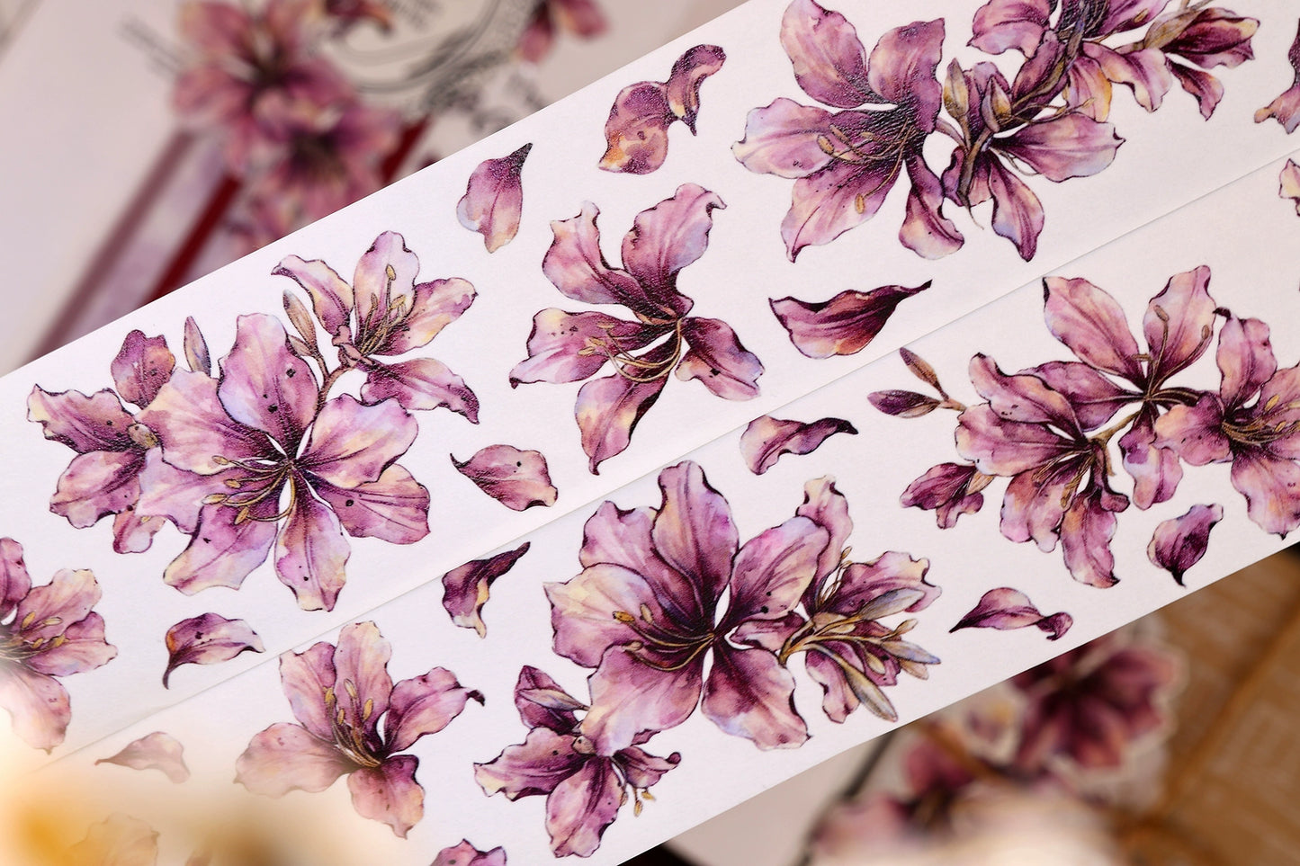 XiaoBaiJia【Bauhinia Flower】Light Retro Orginal Design Washi Pet Floral Tape Light Retro Landscaping Stickers