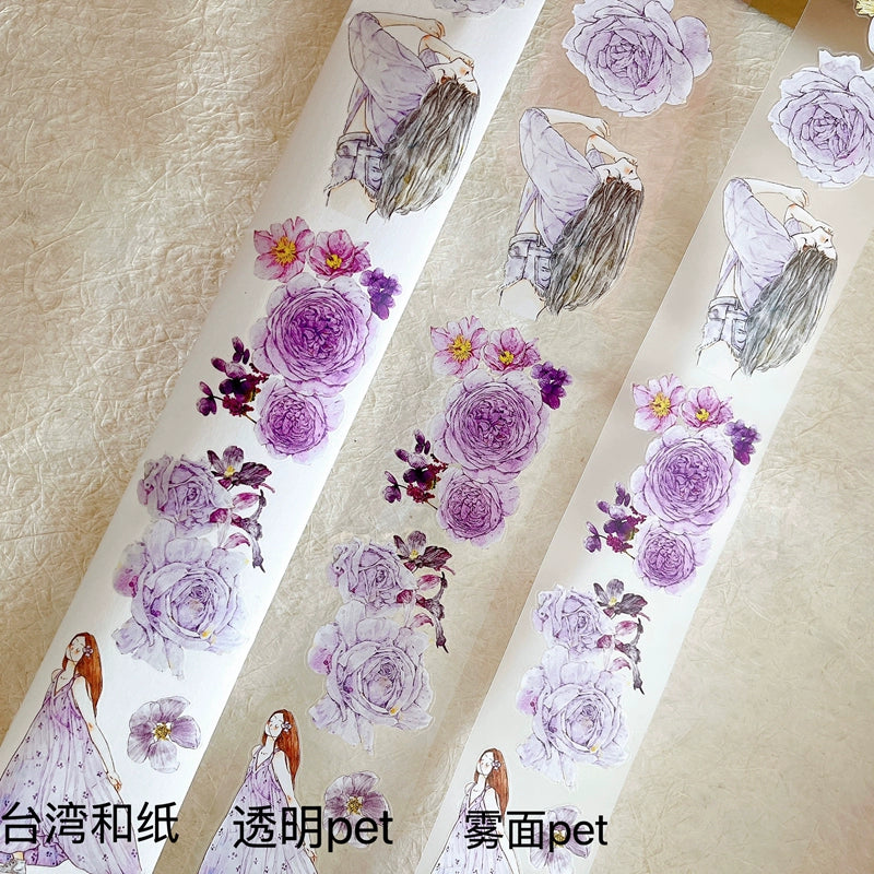 Seahorse Forest Vol6【A39#Twilight Purple】Original Design Pre-Cut Washi/PET Tape Stickers,for Scrapbook Supplies,Junk Journal Supplies