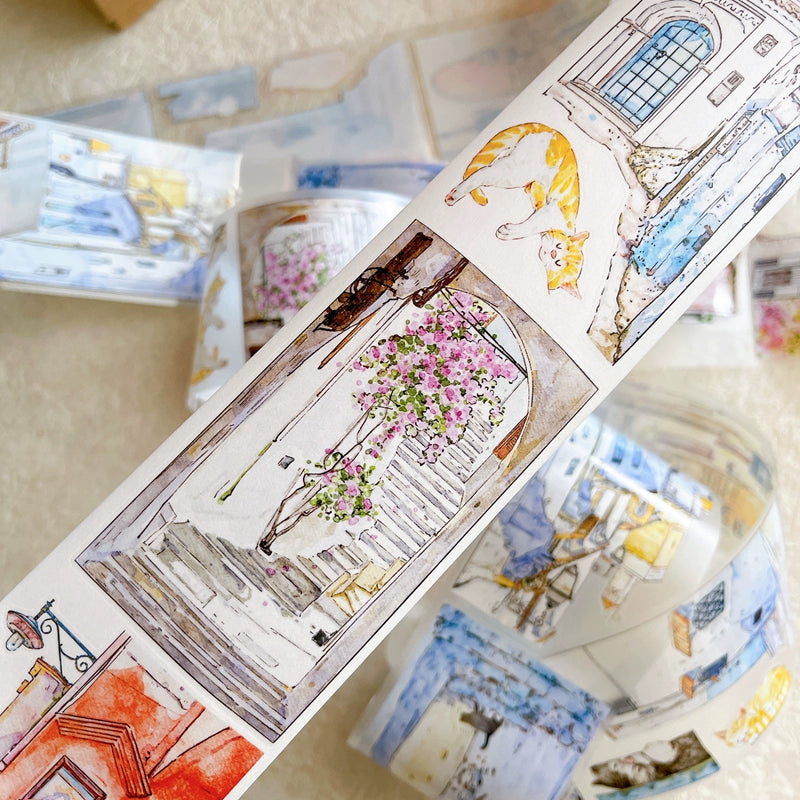 Seahorse Forest Vol6【A38#Corner】Cute Cat and House Scenery,Original Design Pre-Cut Washi/PET Tape Stickers,for Scrapbook Supplies,Junk Journal Supplies