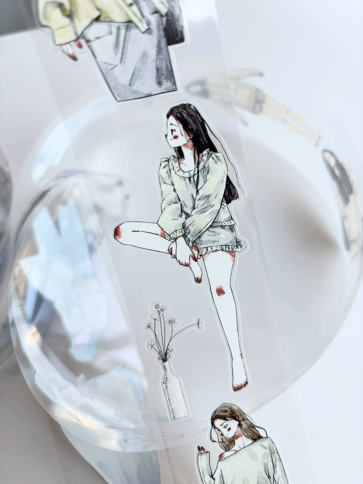 Kaixiaoxun Vol9 【Spring is Shallow】 Pre-Cut Long Loop Washi/Matte PET Tape for Scrapbook Supplies,Junk Journal Supplies