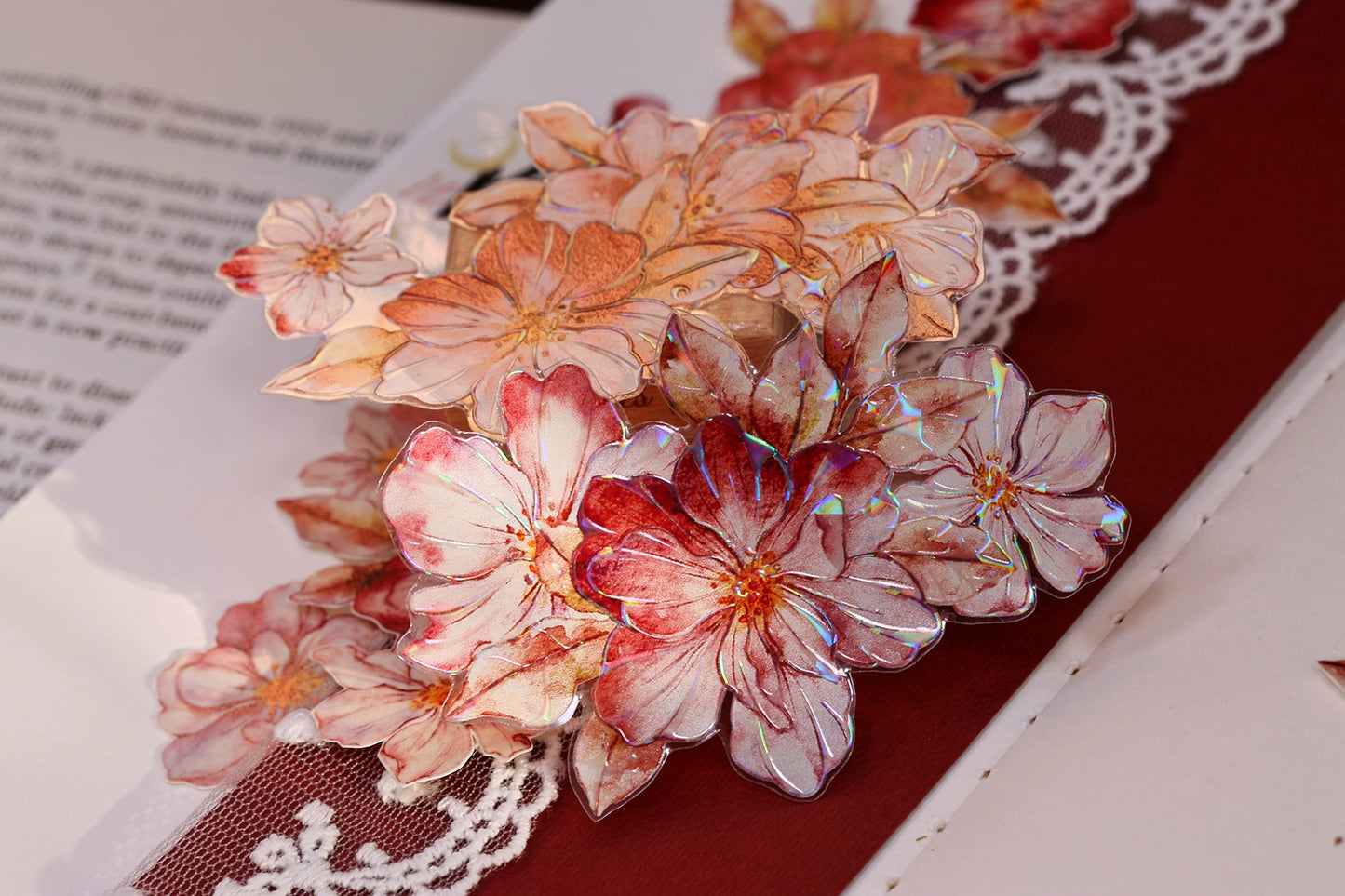 XiaoBaiJia【Red Longing Follower】Light Retro Red Flower Orginal Design Washi Pet Floral Tape Landscaping Stickers