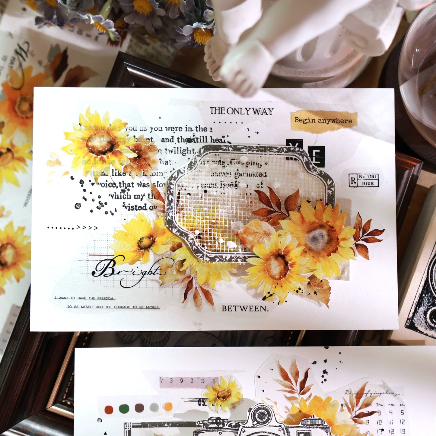 YiEr Vol13【Sunflower】Orginal Design Washi/Pet Floral Tape Light Retro Landscaping Stickers