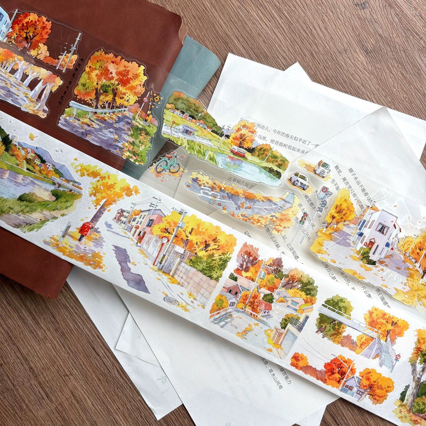 ZiYuanSu【Gradually Strengthening the Autumn Atmosphere】Background Scene Pre-cut Washi/PET Tape,for Scrapbook Supplies,Scrapbook Tape Stickers,Junk Journal Supplies