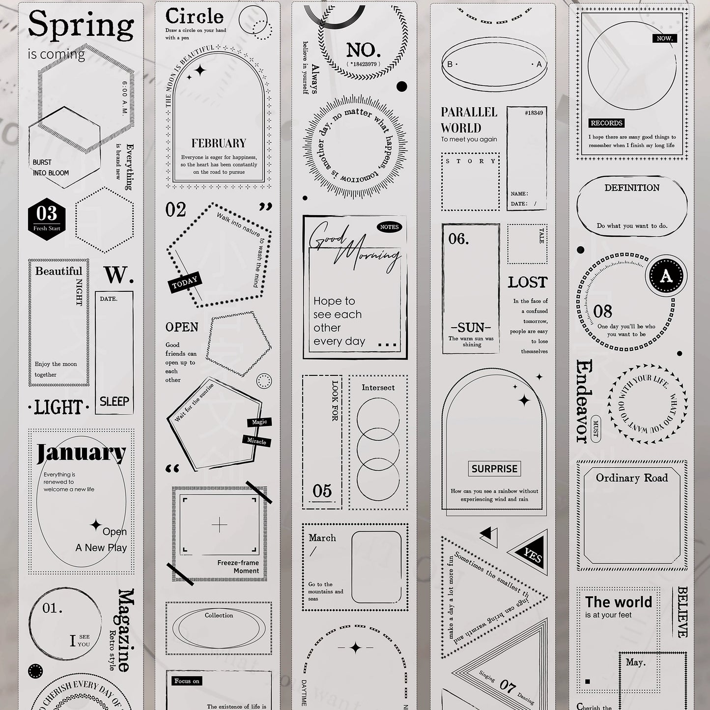XiaoBaiJia【Frame Collection】Light Retro Chinese and English Text Border Washi PET Tape