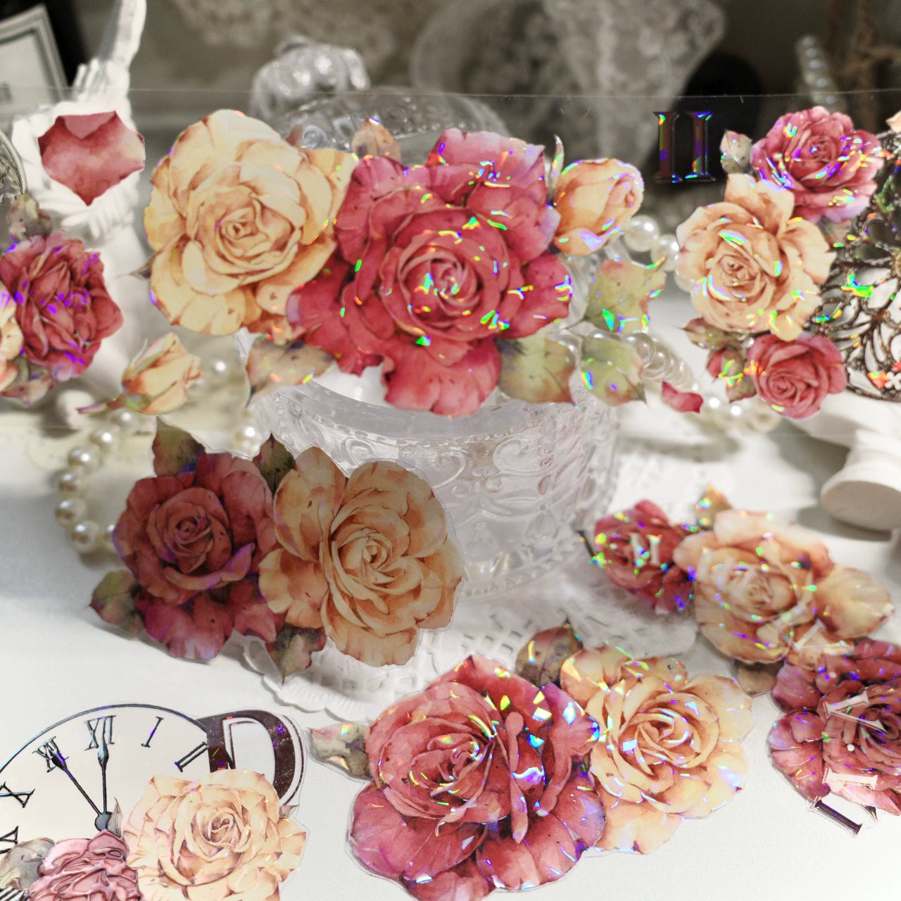 YiEr【Vintage Rose】Orginal Design Washi/Pet Tape Light Retro Floral Stickers