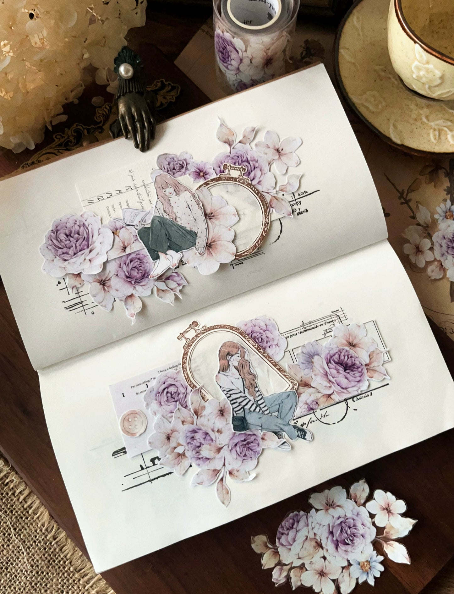 YiEr Vol11【Dushan Purple】Light Retro Floral Washi Tape and PET Stickers