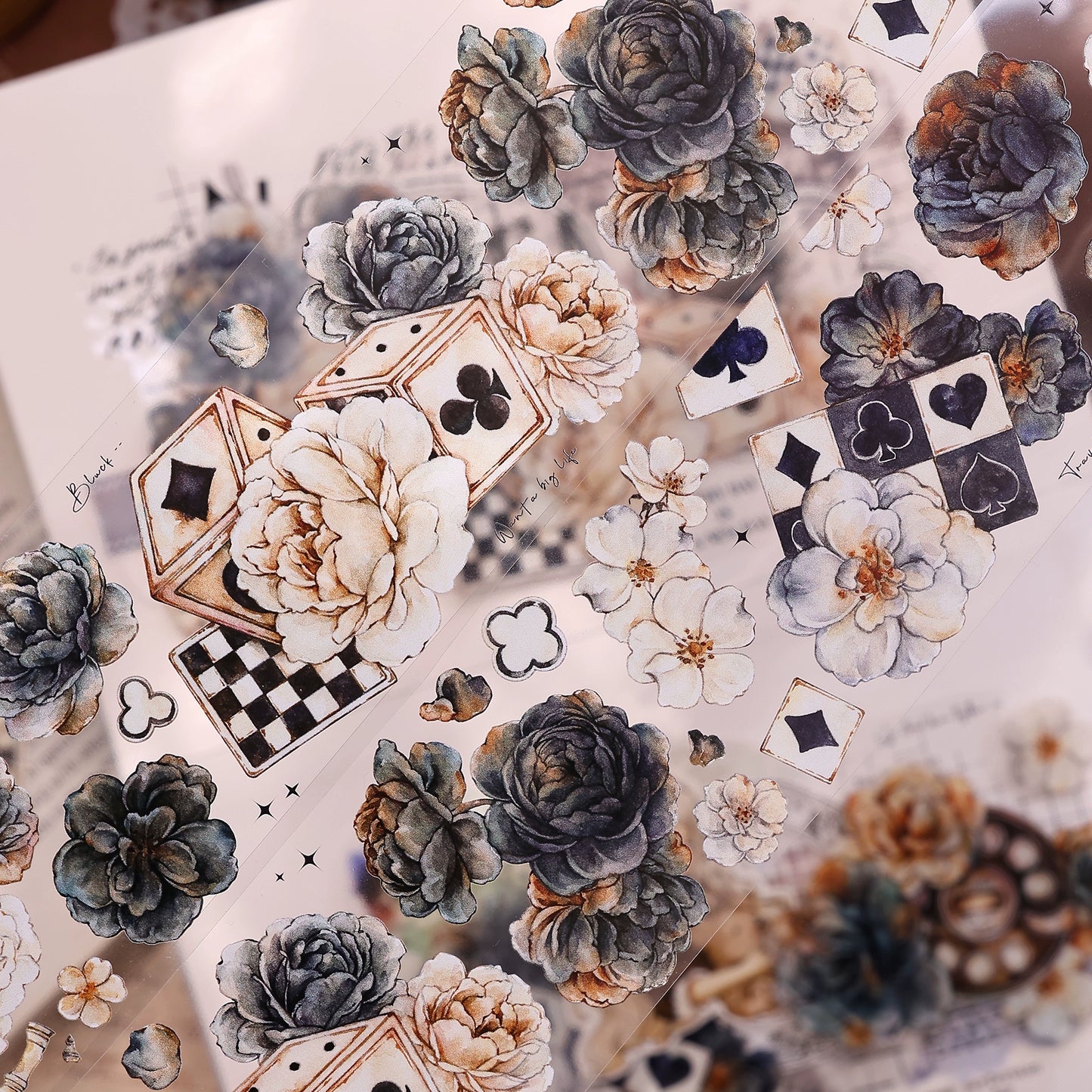 XiaoBaiJia【Black and White Dream】Light Retro Rose Black and White Follower Orginal Design Washi Pet Tape Landscaping Stickers