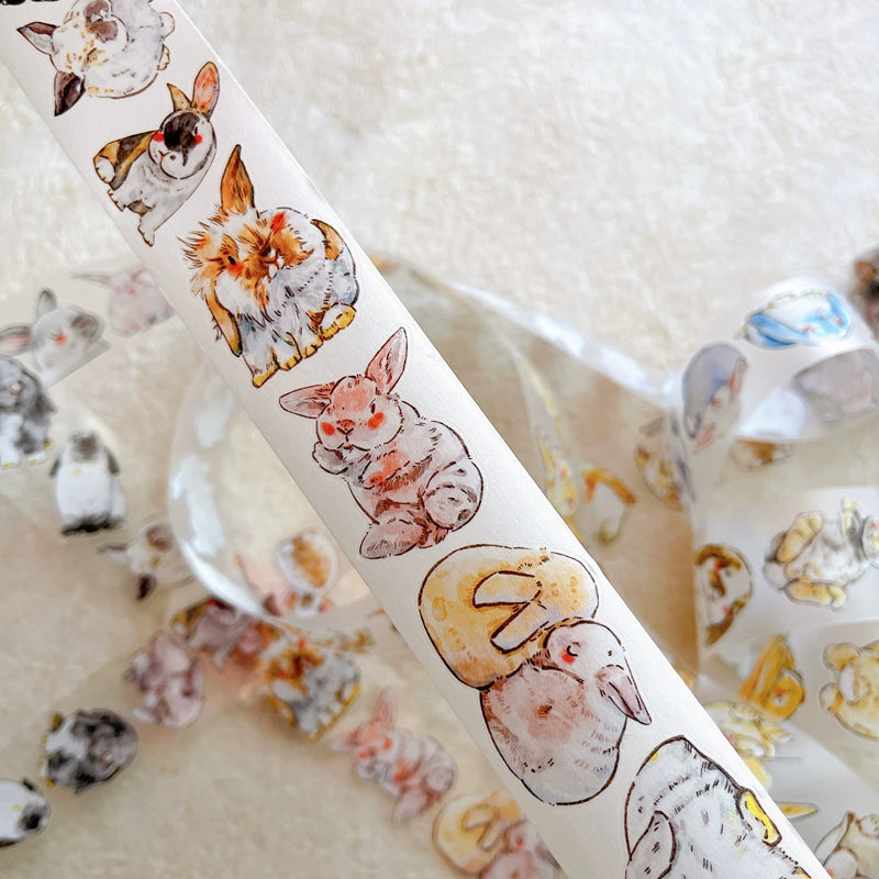 Seahorse Forest Vol6【A34#Cute Rabbit Ji】Original Design Pre-Cut Washi/PET Tape Stickers,for Scrapbook Supplies,Junk Journal Supplies