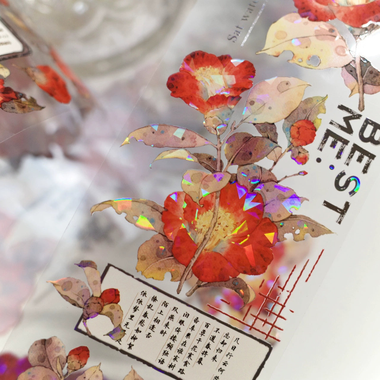 YiEr【Yan Ran】Orginal Design Washi/Pet Tape Light Retro Floral Stickers