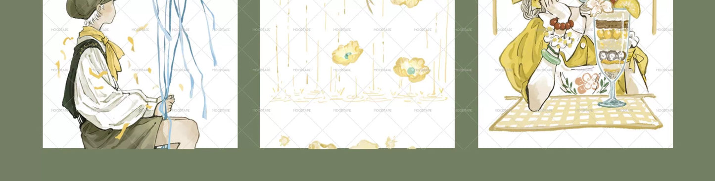 Moodtape【Pure Grid Pattern&Wind Blows Thoughts&Blue Seasons&Bright Sunshine】Cute Character Original Washi Tape Stickers,for Scrapbook Supplies,Scrapbook Tape Stickers,Junk Journal Supplies