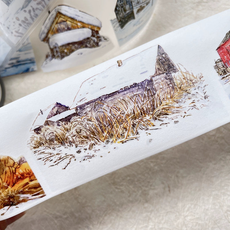 DingDing Vol8【27#Winter】Cute Cat&Rabbit&Fox and Snow Scene,Original Character Design Vintage Casualness Girl Washi/PET Tape Stickers, for Scrapbook Supplies,Scrapbook Tape Stickers,Junk Journal Supplies