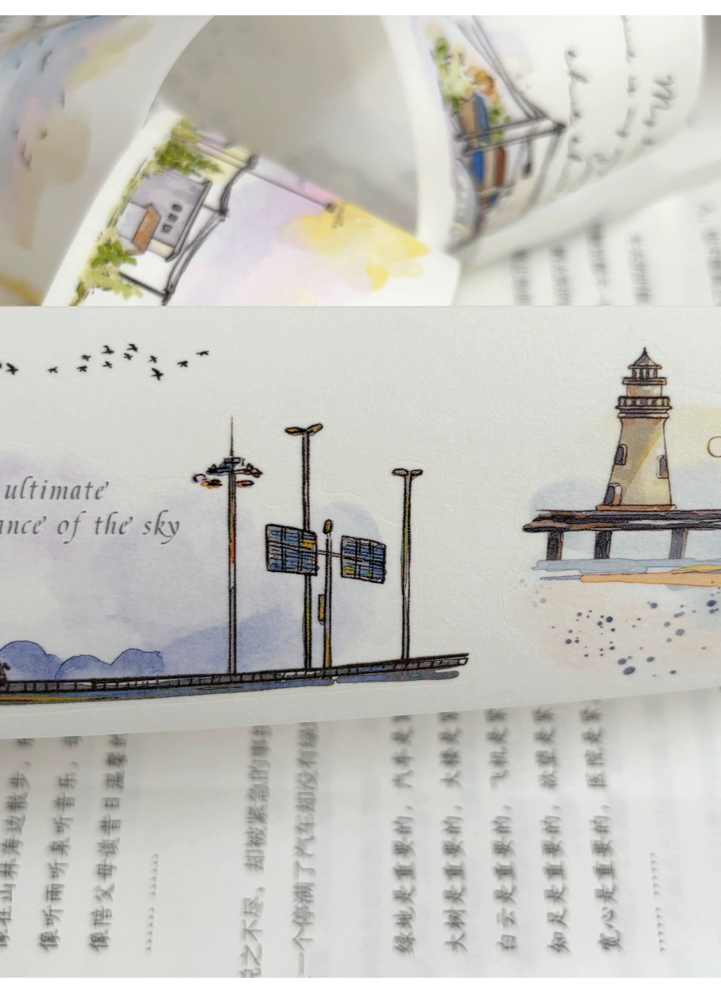ZiYuanSu Vol12【Light Wind Cloud Shadow】Scene/Landscape Pre-cut Washi/PET Tape,for Scrapbook Supplies,Scrapbook Tape Stickers,Junk Journal Supplies