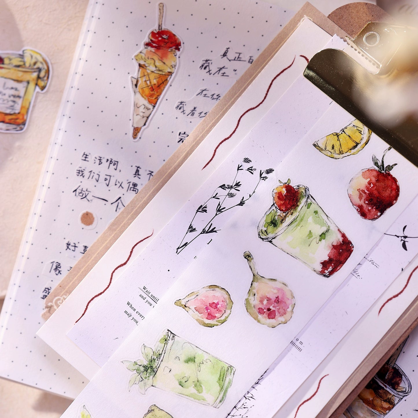 XiaoBaiJia Minimalist Style【Cool Summer】Drink Milk Tea,Pre-cut Light Retro Orginal Design Washi Pet Tape Landscape Stickers