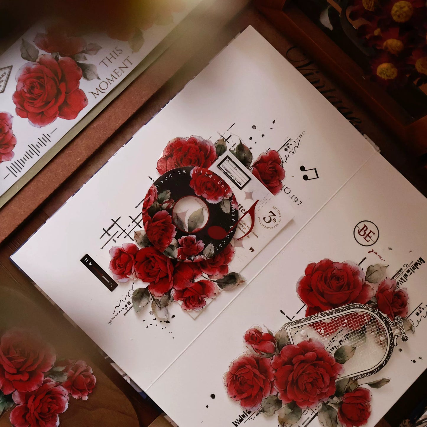 YiEr Vol14【Old Red Paper】Red Rose Floral Washi Tape and PET Stickers