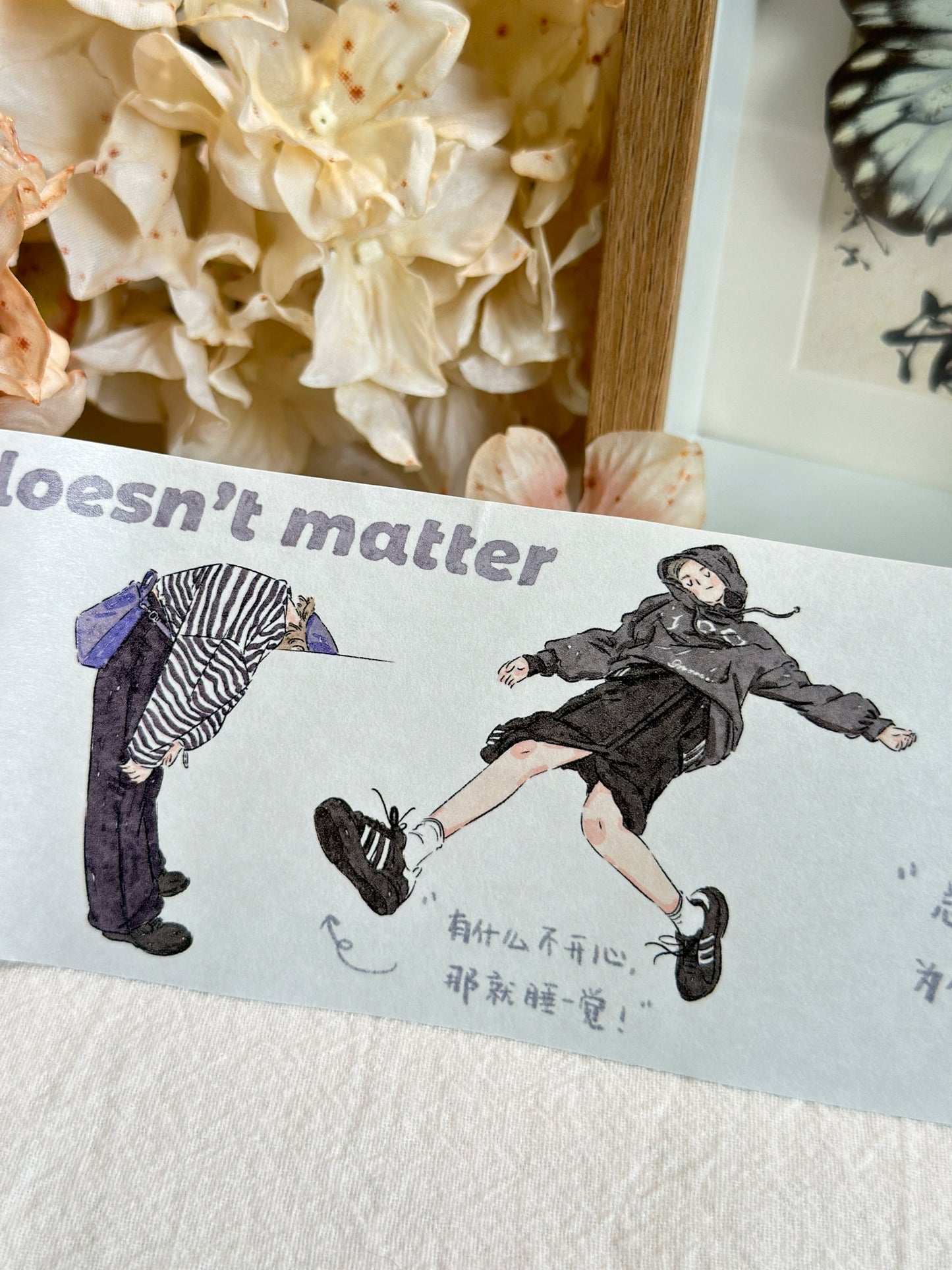 XiYue【I Won't Listen】Original Character Design Washi/PET Tape Stickers,for Scrapbook Supplies,Journaling,Junk Journal,Bullet Journal,Planner Stickers