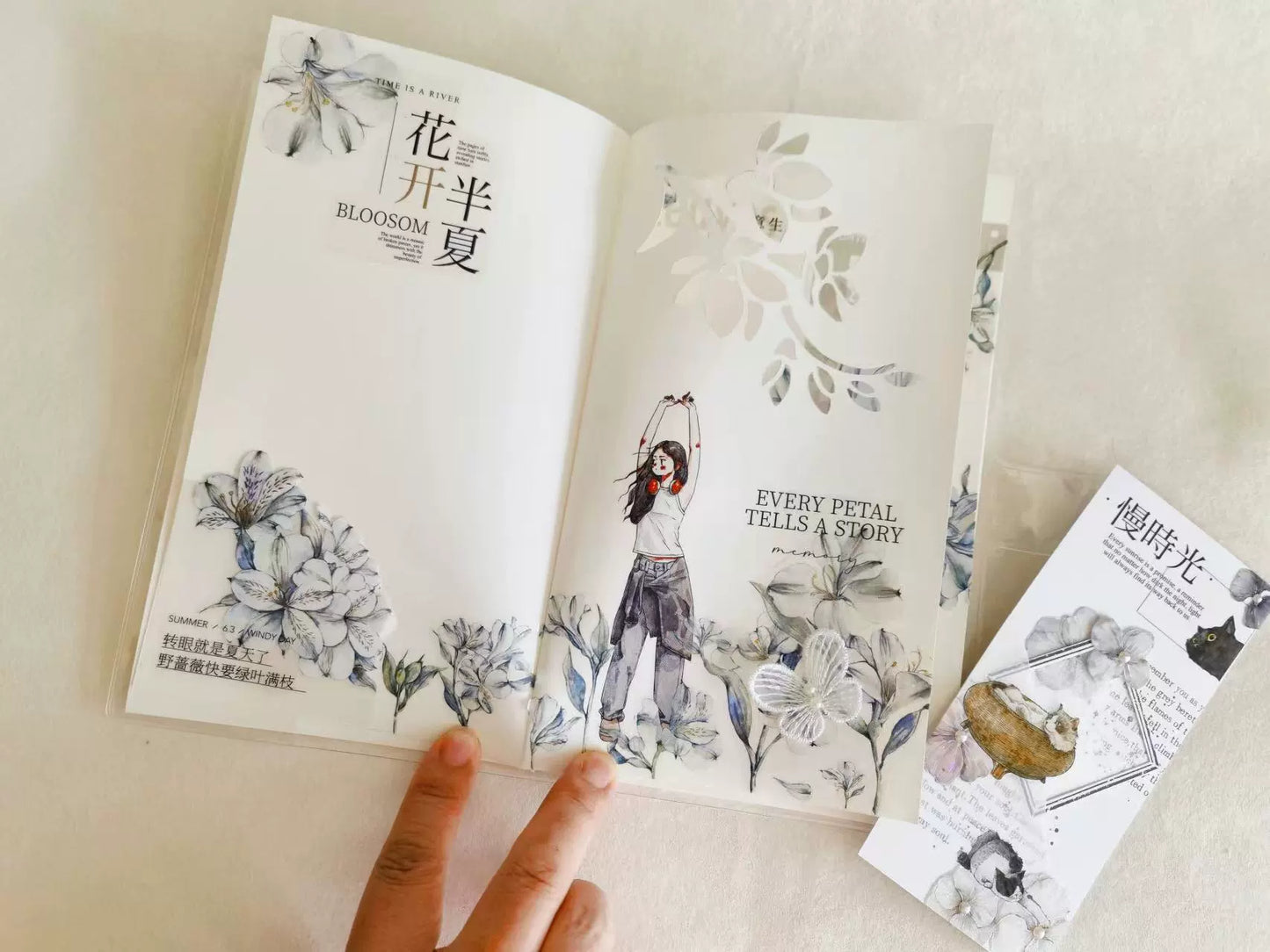 Kaixiaoxun Vol9 【Spring is Shallow】 Pre-Cut Long Loop Washi/Matte PET Tape for Scrapbook Supplies,Junk Journal Supplies