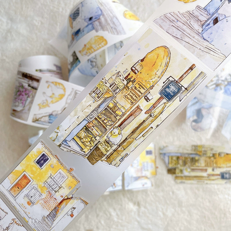 Seahorse Forest Vol6【A38#Corner】Cute Cat and House Scenery,Original Design Pre-Cut Washi/PET Tape Stickers,for Scrapbook Supplies,Junk Journal Supplies