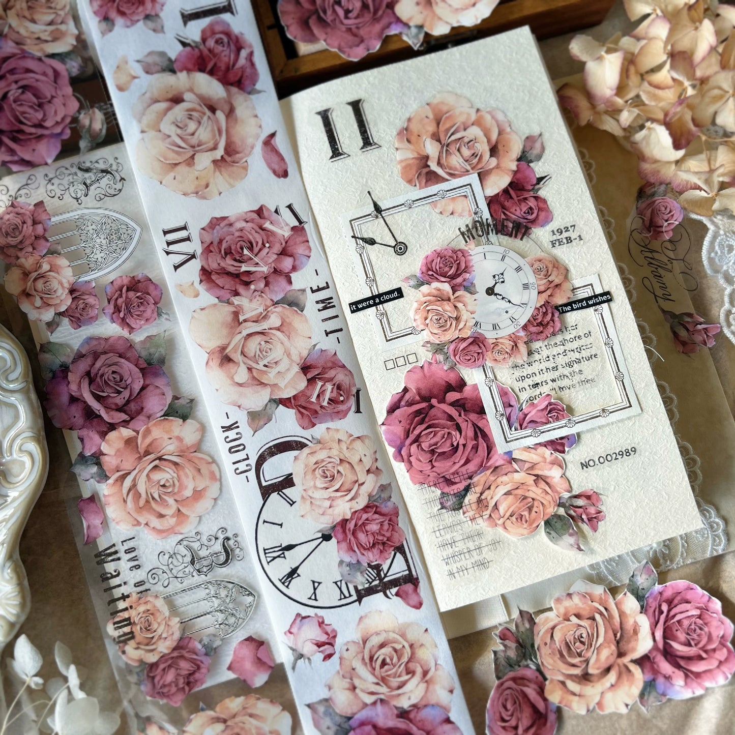 YiEr【Vintage Rose】Orginal Design Washi/Pet Tape Light Retro Floral Stickers