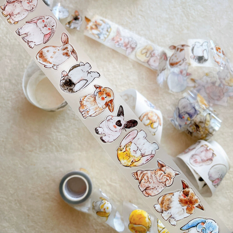Seahorse Forest Vol6【A34#Cute Rabbit Ji】Original Design Pre-Cut Washi/PET Tape Stickers,for Scrapbook Supplies,Junk Journal Supplies
