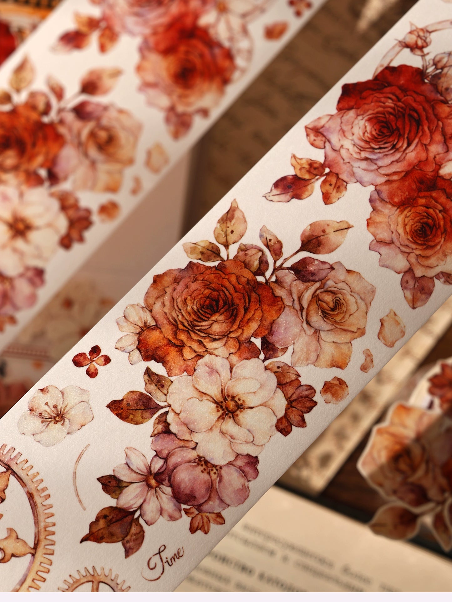 XiaoBaiJia【Flower Language Time】Light Retro Gear Red Moon Season Follower Orginal Design Washi Pet Tape Landscaping Stickers