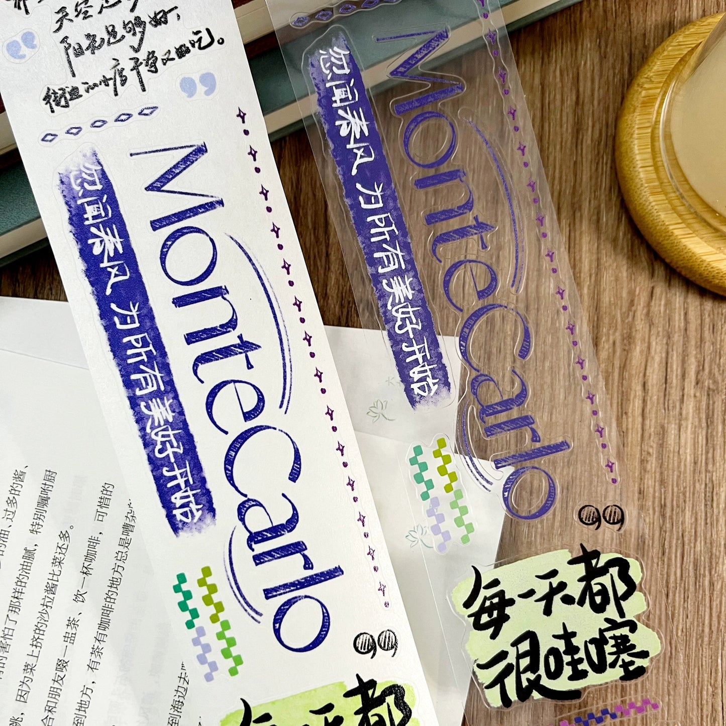ZiYuanSu【Slow Down Your Life】Chinese Text Pre-cut Washi/PET Tape,for Scrapbook Supplies,Scrapbook Tape Stickers,Junk Journal Supplies