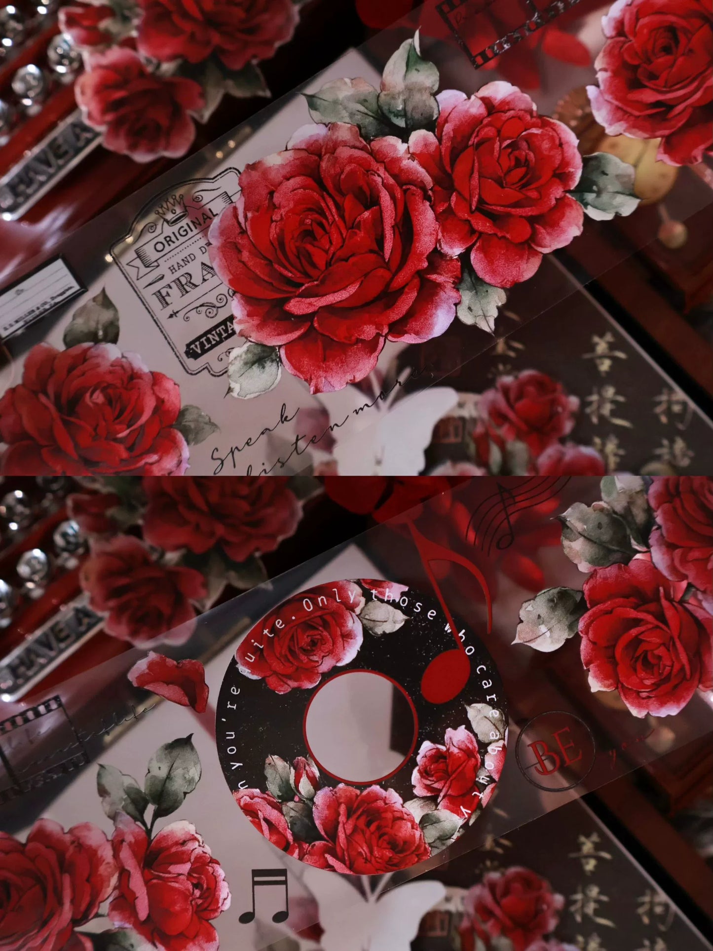 YiEr Vol14【Old Red Paper】Red Rose Floral Washi Tape and PET Stickers