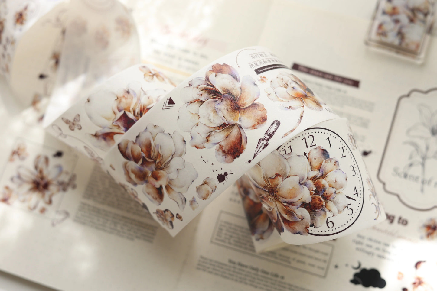 XiaoBaiJia【Setting Sun】Light Retro Orginal Design Washi Pet Floral Tape Light Retro Landscaping Stickers