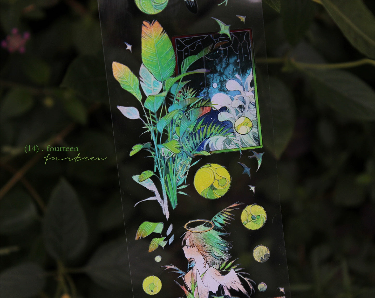 Moodtape【At Dusk in Spring and Green Mountains】Original Character Elf Design Washi/Pet Tape Stickers,for Scrapbook Supplies,Scrapbook Tape Stickers,Junk Journal Suppliesmoodtape