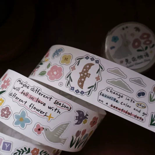 YiEr Minimalist Style Vol4【Rabbit Flower Story】Pre-cut Light Retro Orginal Design Washi Pet Tape Landscape Stickers