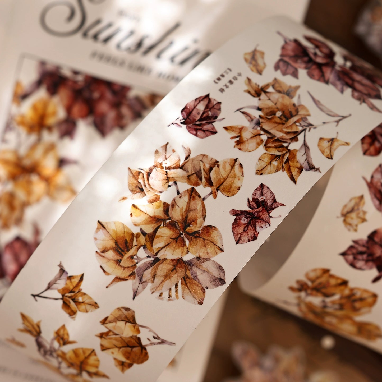XiaoBaiJia【Bougainvillea Follower】Light Retro Tea Brown Flower Orginal Design Washi Pet Floral Tape Landscaping Stickers