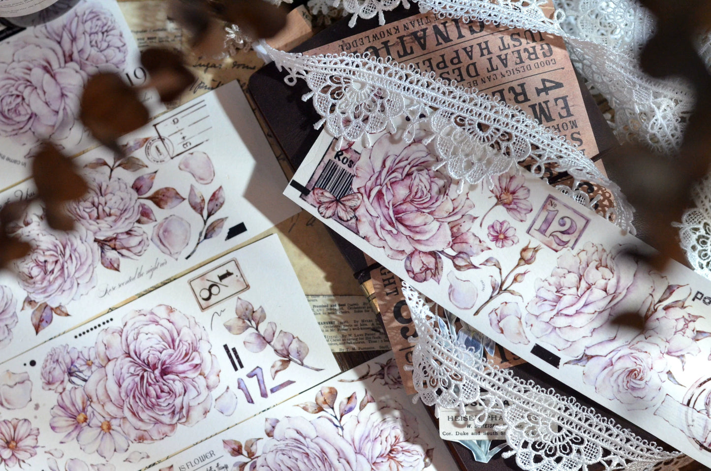 XiaoBaiJia【It's A Flower】Light Retro Orginal Design Washi Pet Austin Rose Floral Tape Light Retro Landscaping Stickers