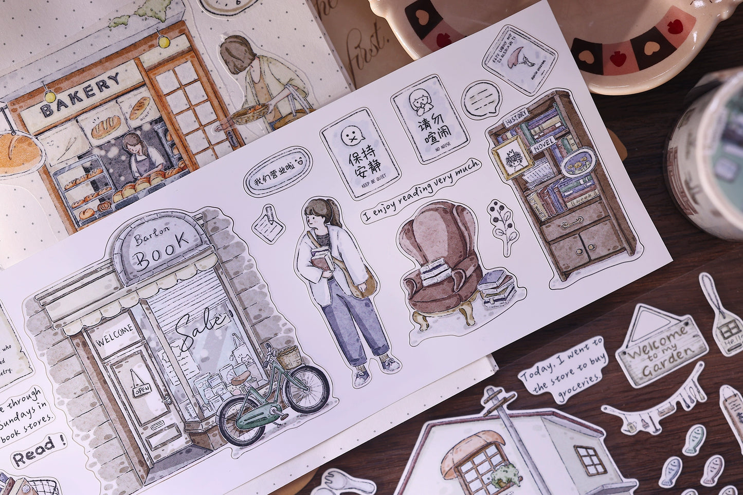 XiaoBaiJia Minimalist Style【Small Shops Street】Market Street,Orginal Design Washi Pet Tape Landscape Stickers