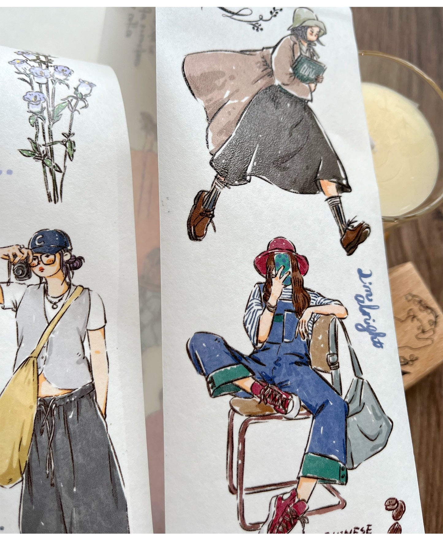 ZiYuanSu Vol12【Coffee Freedom&Comfortable Season】Pre-Cut Original Design Character Washi/PET Tape Stickers, for Scrapbook Supplies,Scrapbook Tape Stickers,Junk Journal Supplies, Journaling Stickers,Bullet Journals