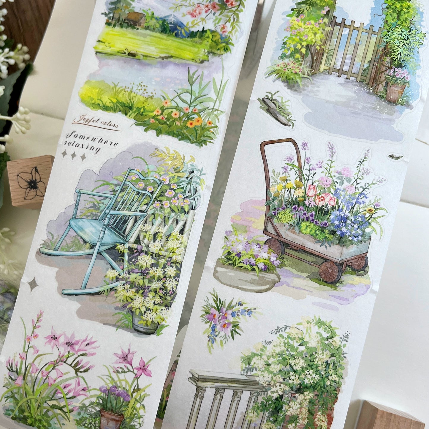 ZiYuanSu【Spring's Colors Fill Garden】Scene/Landscape Pre-cut Washi/PET Tape,for Scrapbook Supplies,Scrapbook Tape Stickers,Junk Journal Supplies