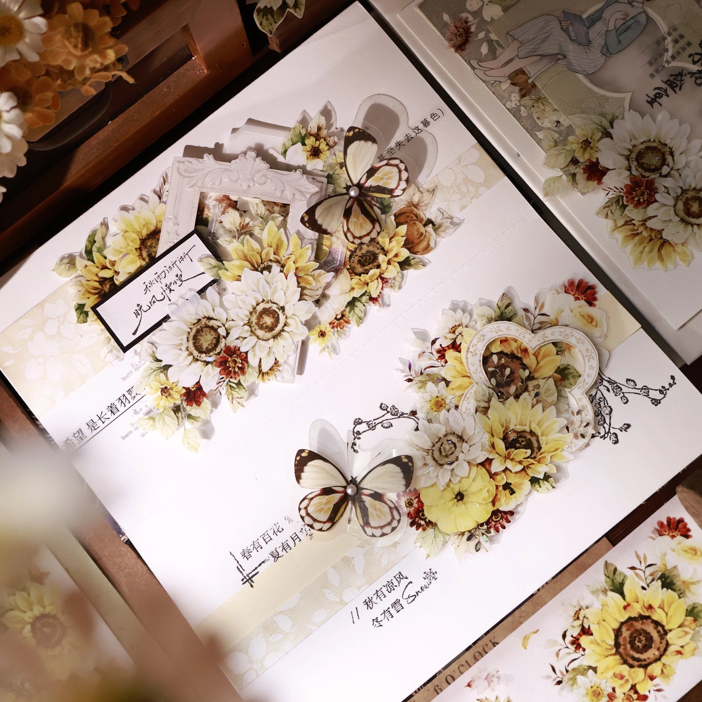 YiEr Vol14【Fields of Gold】Sunflower Floral Washi Tape and PET Stickers