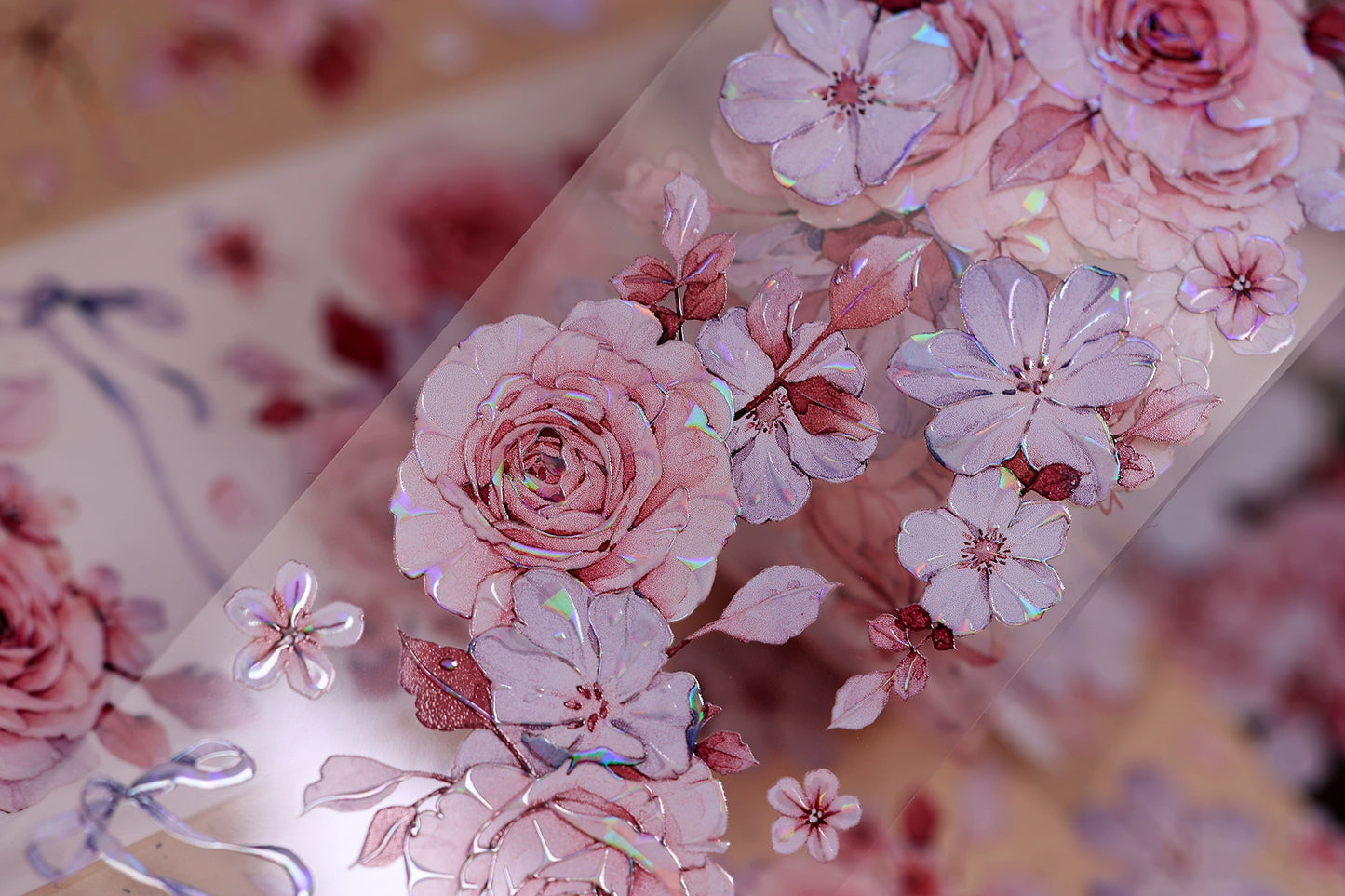 XiaoBaiJia【Clear Sky/Morning Mist】Light Retro Mint Green Flower Orginal Design Washi Pet Floral Tape Landscaping Stickers