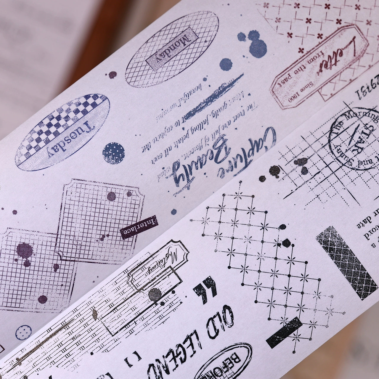 XiaoBaiJia【Narrative of Time】Light Retro Grid Base English Text Washi Pet Tape Stickers