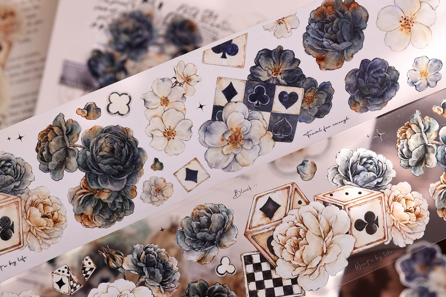 XiaoBaiJia【Black and White Dream】Light Retro Rose Black and White Follower Orginal Design Washi Pet Tape Landscaping Stickers