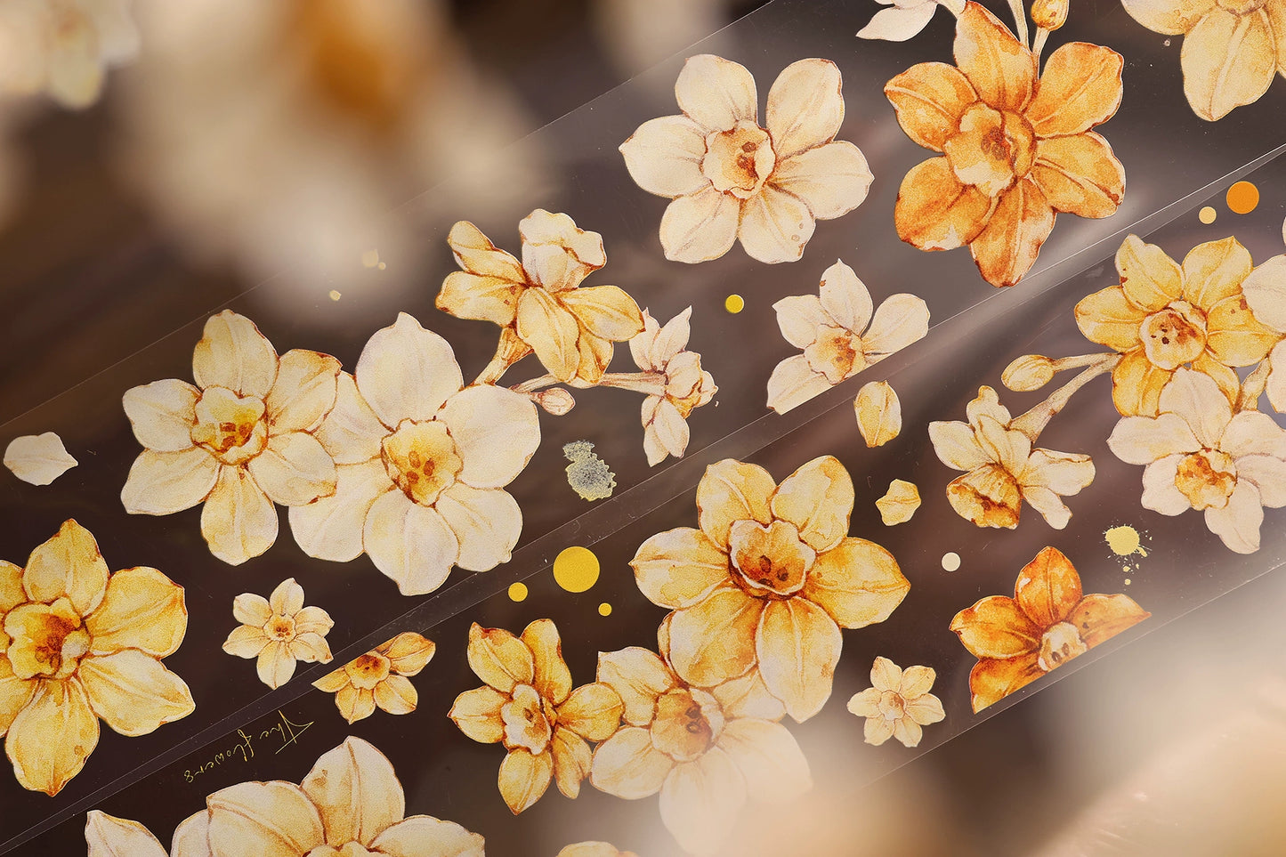 XiaoBaiJia【Narcissus】Light Retro Orange Yellow Big and Small Flowers Orginal Design Washi Pet Tape Landscaping Stickers