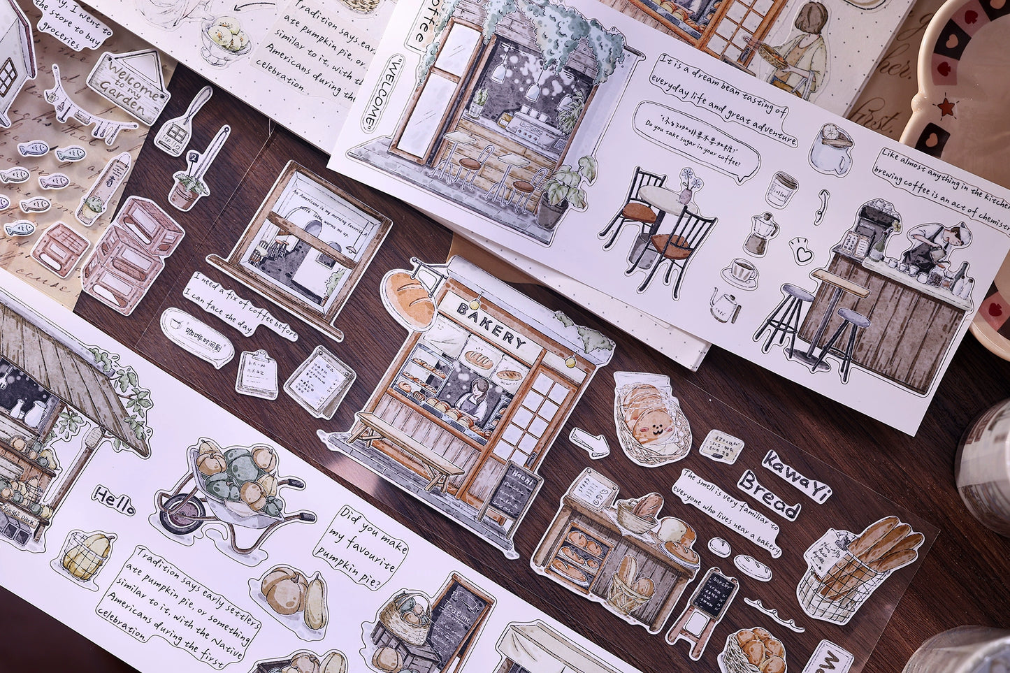 XiaoBaiJia Minimalist Style【Small Shops Street】Market Street,Orginal Design Washi Pet Tape Landscape Stickers