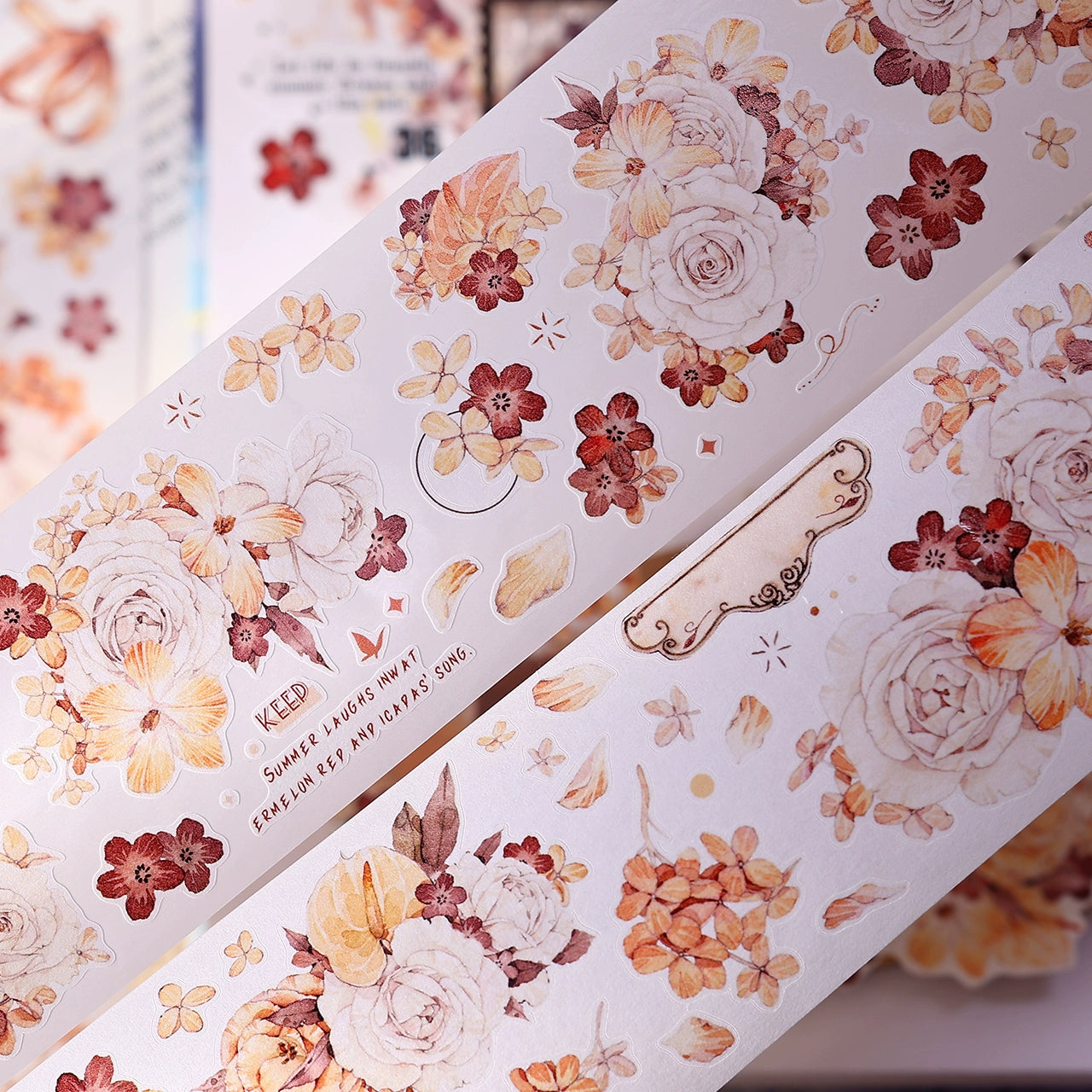 XiaoBaiJia【Tea Dyeing】Light Retro Flowers Orginal Design Washi Pet Tape Stickers