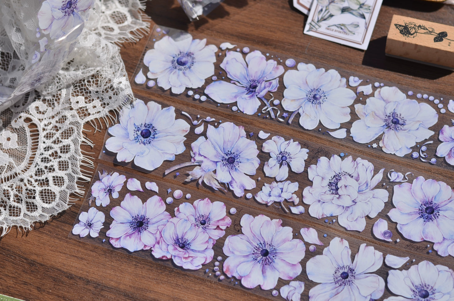 XiaoBaiJia【Silver Frost】Light Retro Orginal Design Washi Pet Anemone Floral Tape Light Retro Landscaping Stickers